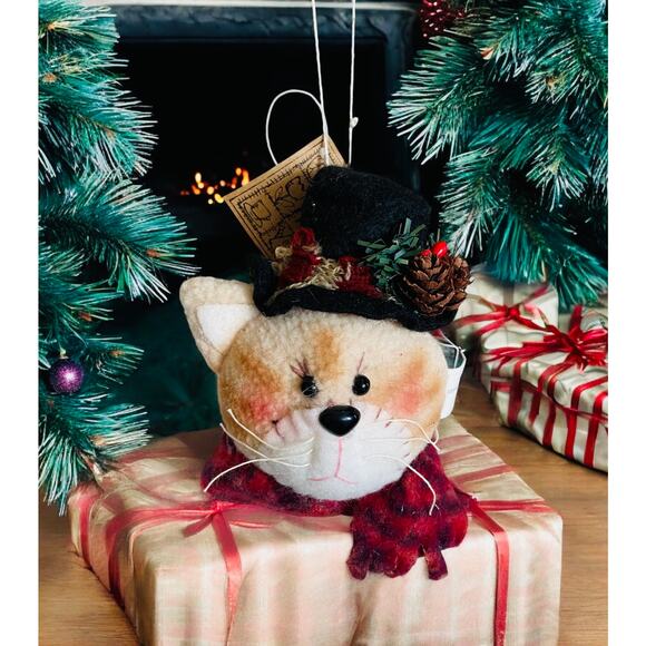 VINTAGE Fleece Orange Tabby Cat Kitten Dickens Christmas Tree Xmas Ornament - Picture 1 of 1